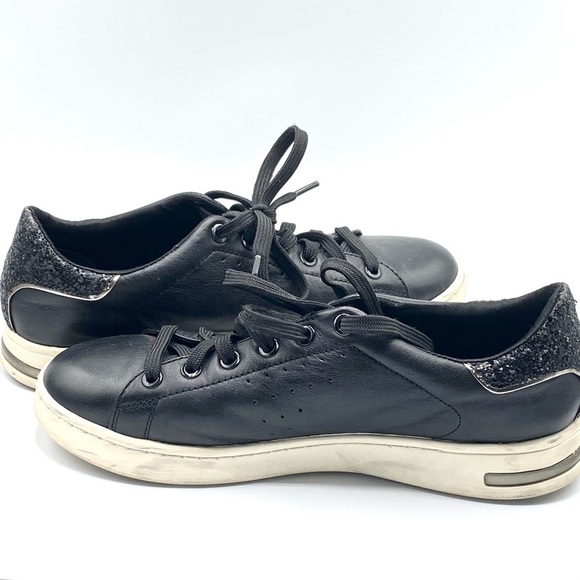 Women’s GEOX Respira Leather Black Sneakers - White Soles- US:8 EU:38 Pre-Loved - Picture 4 of 16